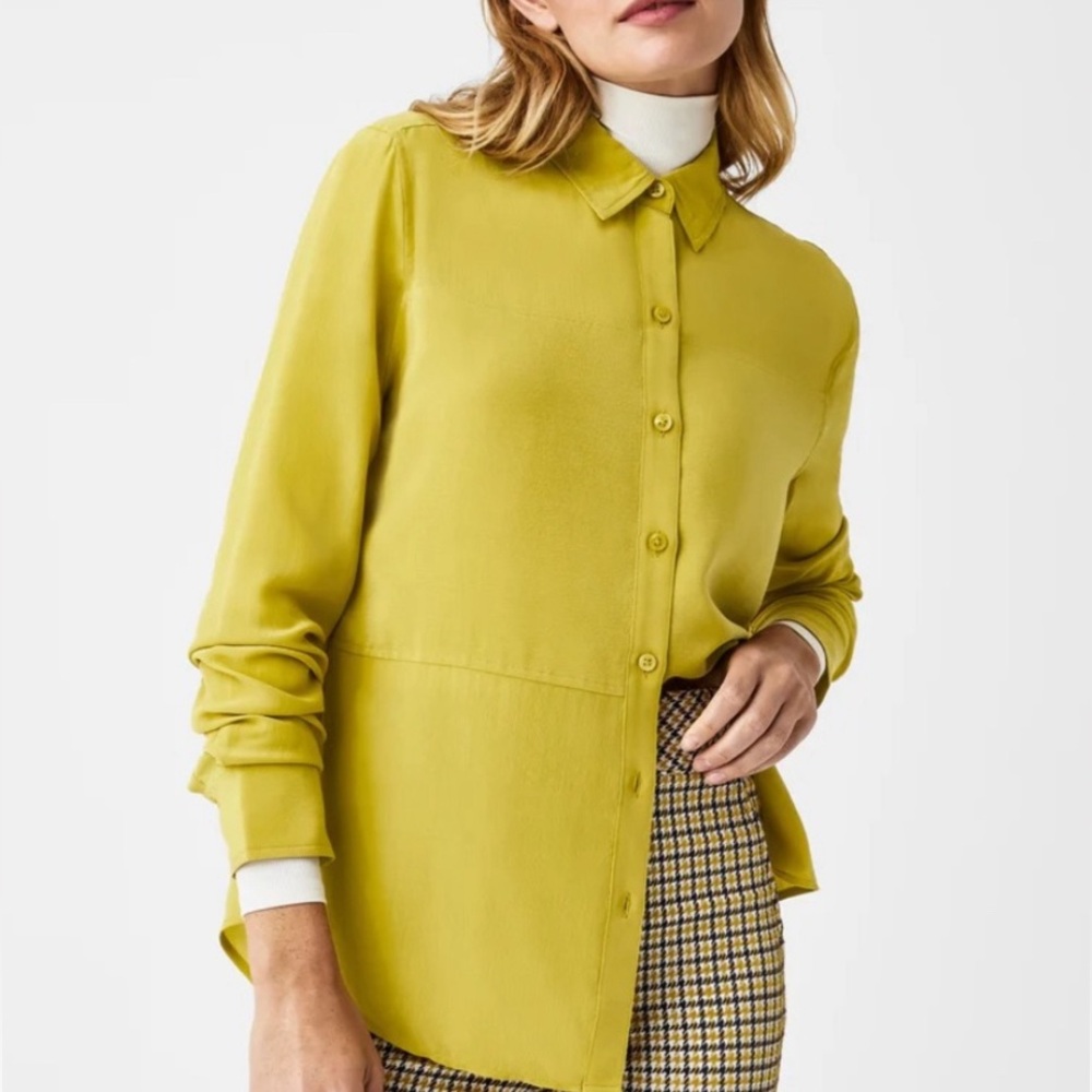 Spanx, NWT low maintenance silk button-down blouse MEDIUM NEW YELLOW Green